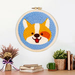 Finished cute corgi artwork displayed on a wall