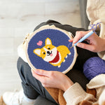 Creating handmade cute corgi with heart punch needle artwork