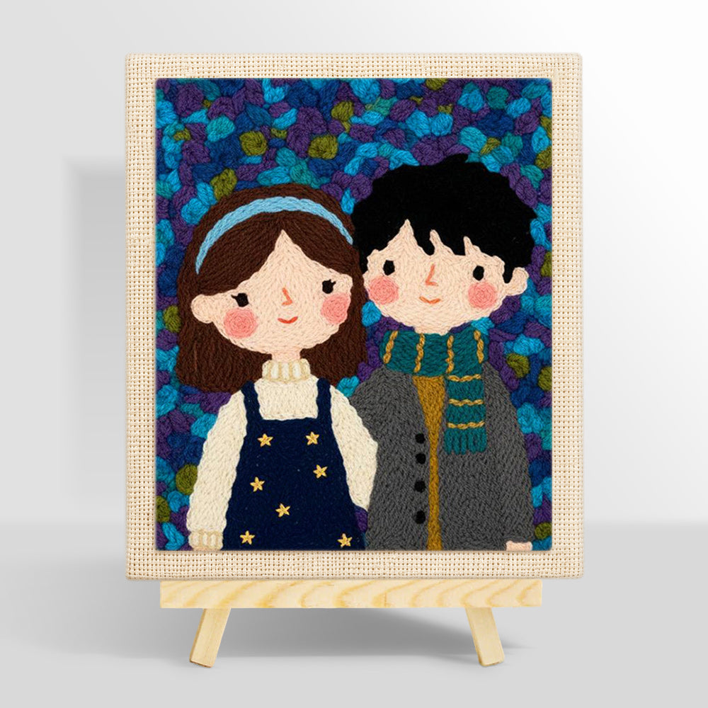 Cute couple and some flowers punch needle kit for beginners