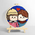 Cute couple portrait with heart punch needle kit for beginners