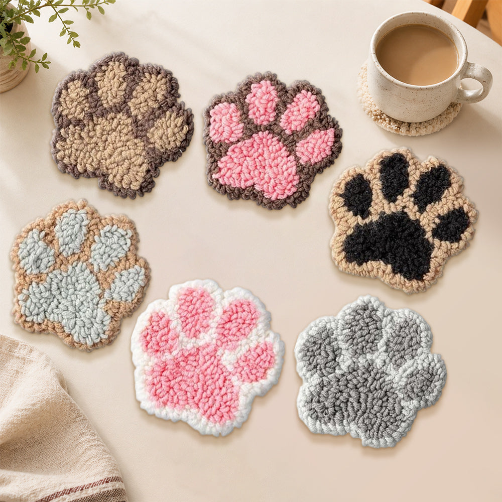 Cute dog paw prints punch needle coasters used for home decoration