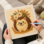 Creating handmade cute floral crown hedgehog punch needle artwork