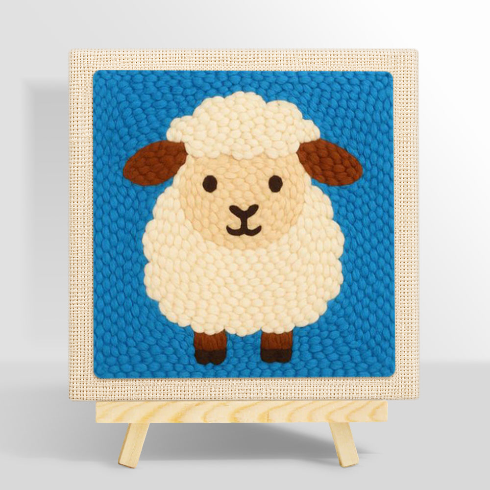 Cute fluffy sheep punch needle kit for beginners