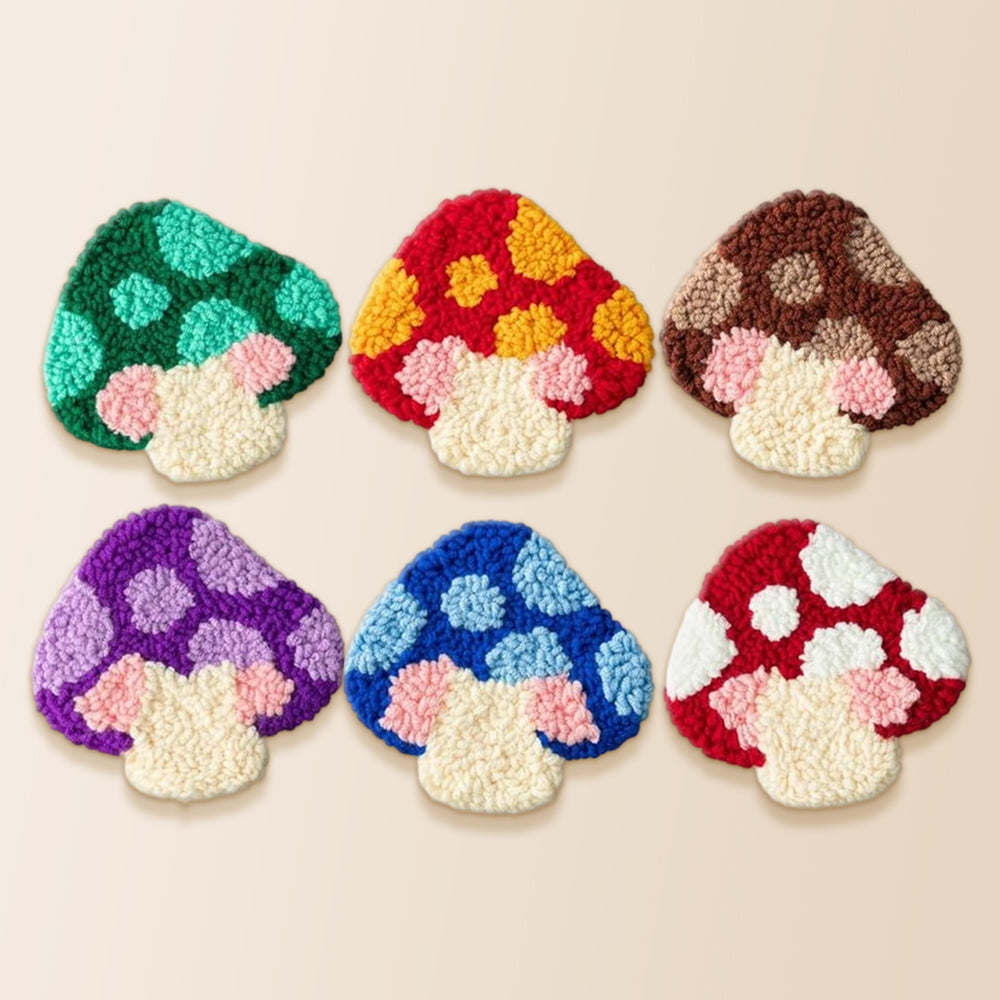 Cute forest mushrooms punch needle coaster kit finished handmade coasters