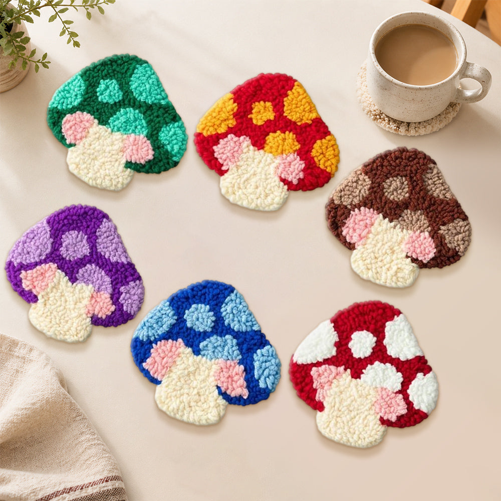 Cute forest mushrooms punch needle coasters used for home decoration