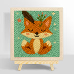 Cute fox with feathers and sprigs punch needle kit for beginners