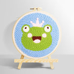 Cute frog with crown punch needle kit for beginners