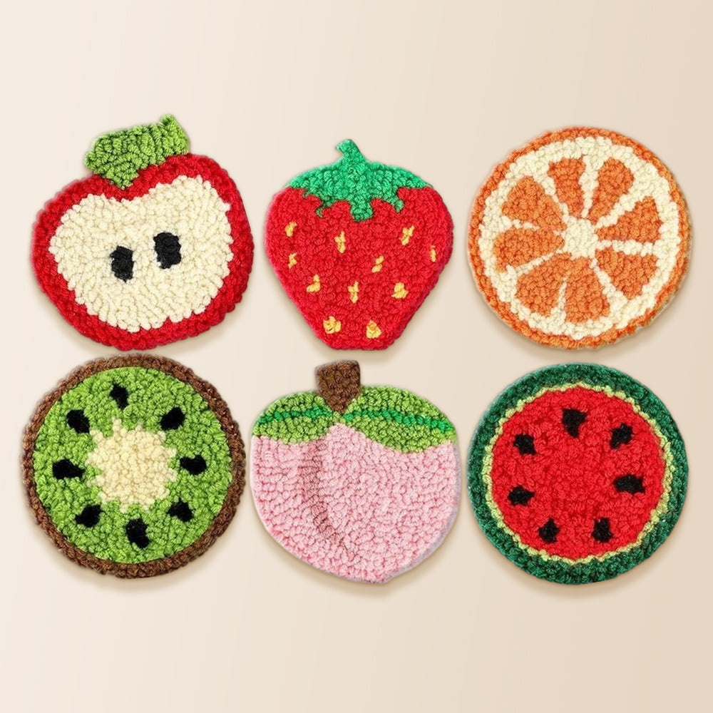 Cute fruit slice punch needle coaster kit finished handmade coasters