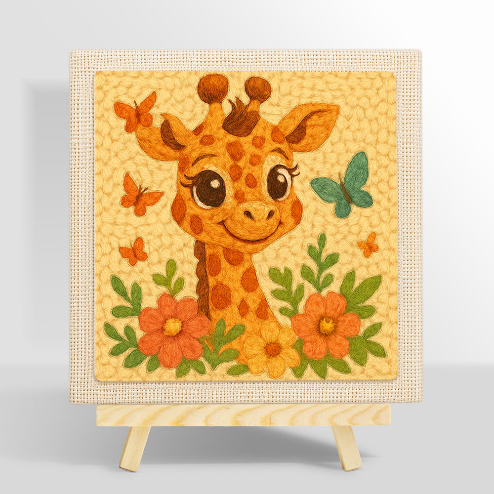 Cute giraffe with butterflies punch needle kit for beginners