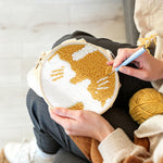 Creating handmade cute golden cats punch needle artwork
