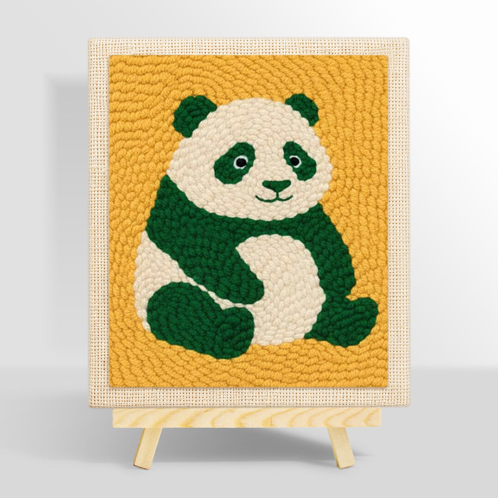Cute green panda punch needle kit for beginners