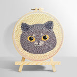 Cute grey cat punch needle kit for beginners