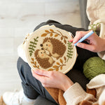 Creating handmade cute hedgehog couple punch needle artwork