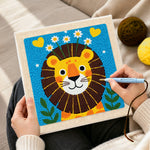 Creating handmade cute lion with daisies punch needle artwork