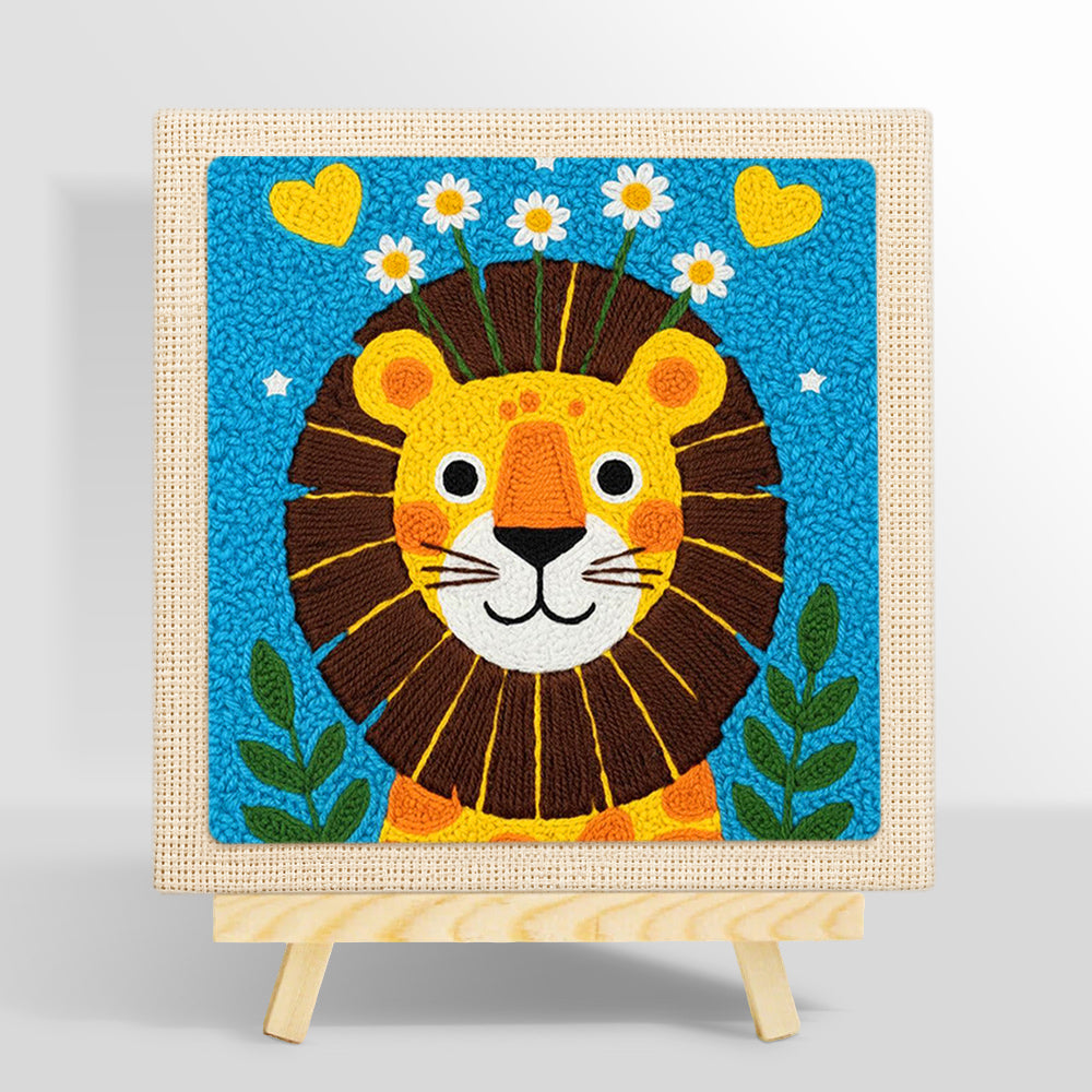 Cute lion with daisies punch needle kit for beginners