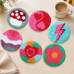 Cute mushroom, heart and lightning punch needle coasters used for home decoration