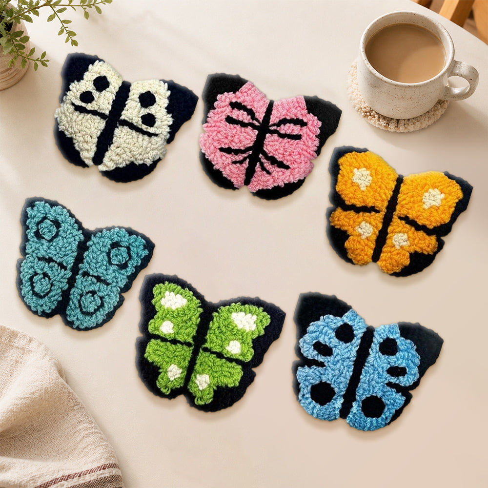 Cute novelty butterflies punch needle coasters used for home decoration