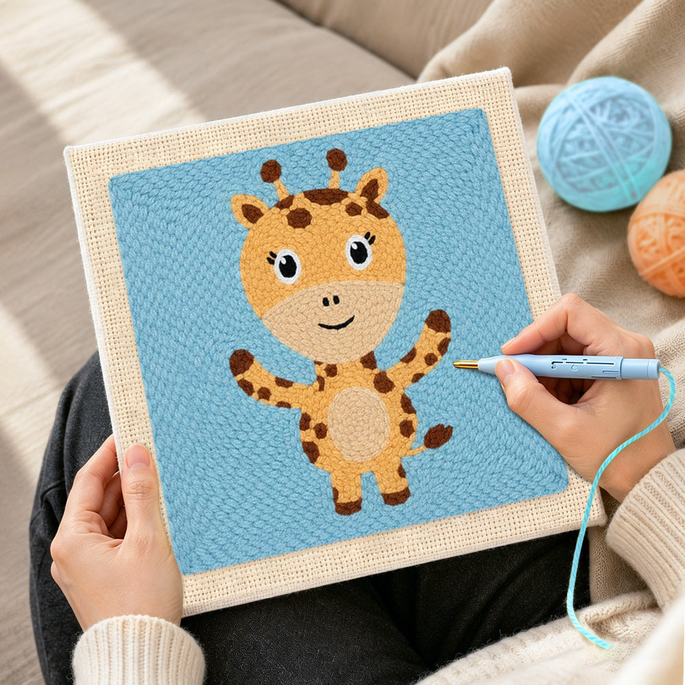 Creating handmade cute open-arms giraffe punch needle artwork