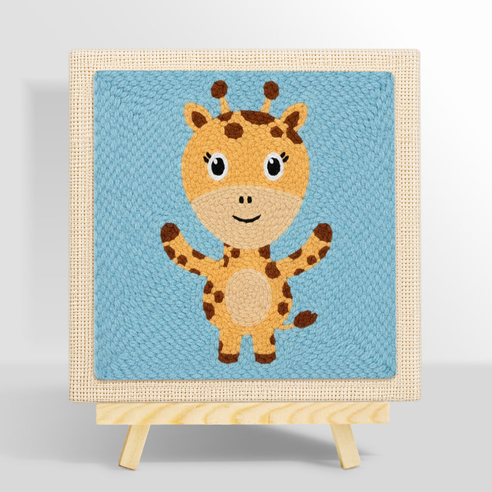 Cute open-arms giraffe punch needle kit for beginners