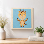 Finished cute open-arms giraffe artwork displayed on a wall