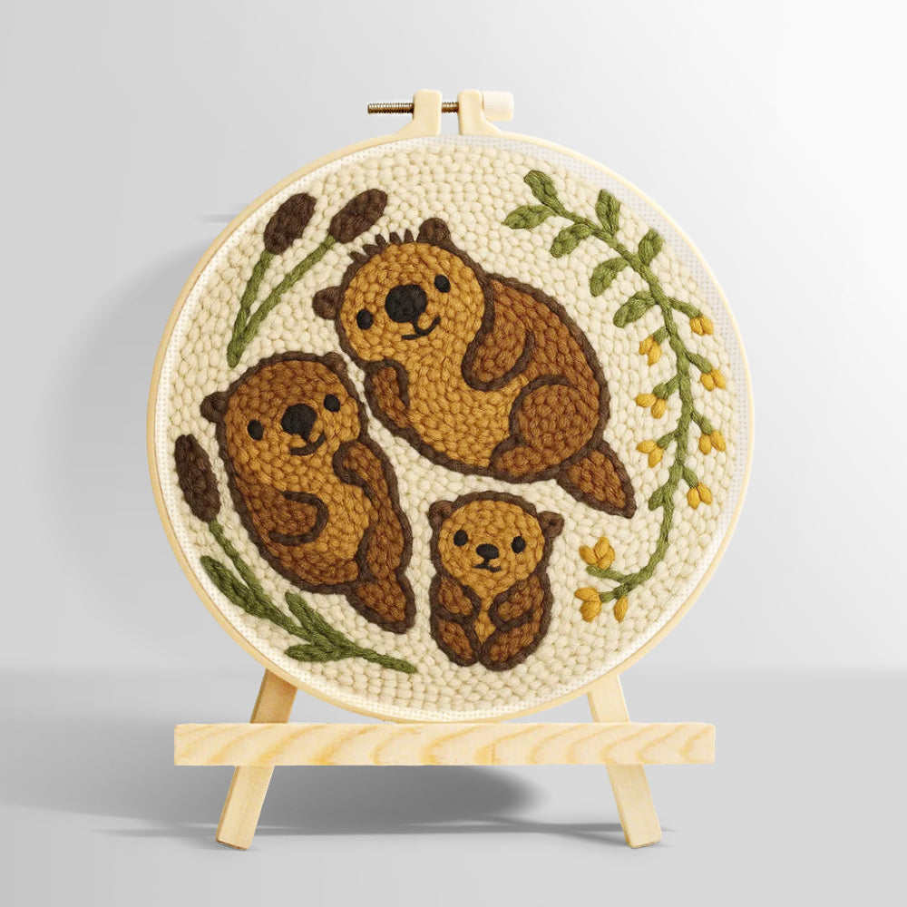 Cute otter family punch needle kit for beginners