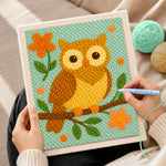 Creating handmade cute owl on branch punch needle artwork