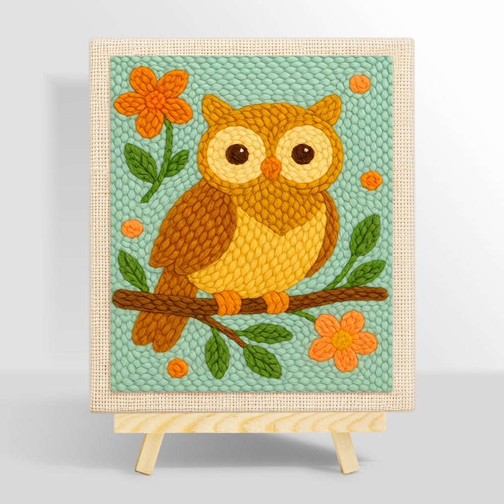 Cute owl on branch punch needle kit for beginners