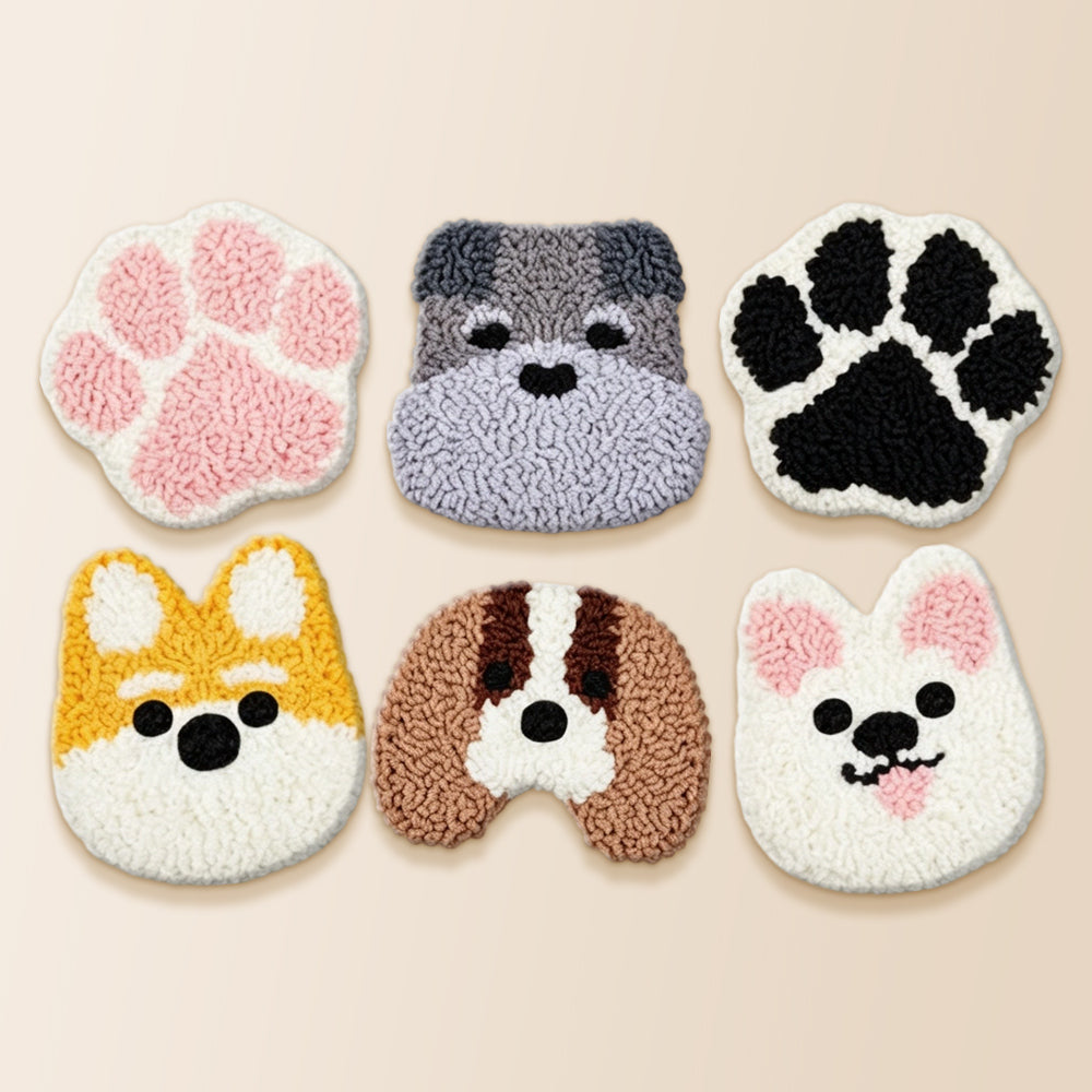 Cute paws and puppies punch needle coaster kit finished handmade coasters