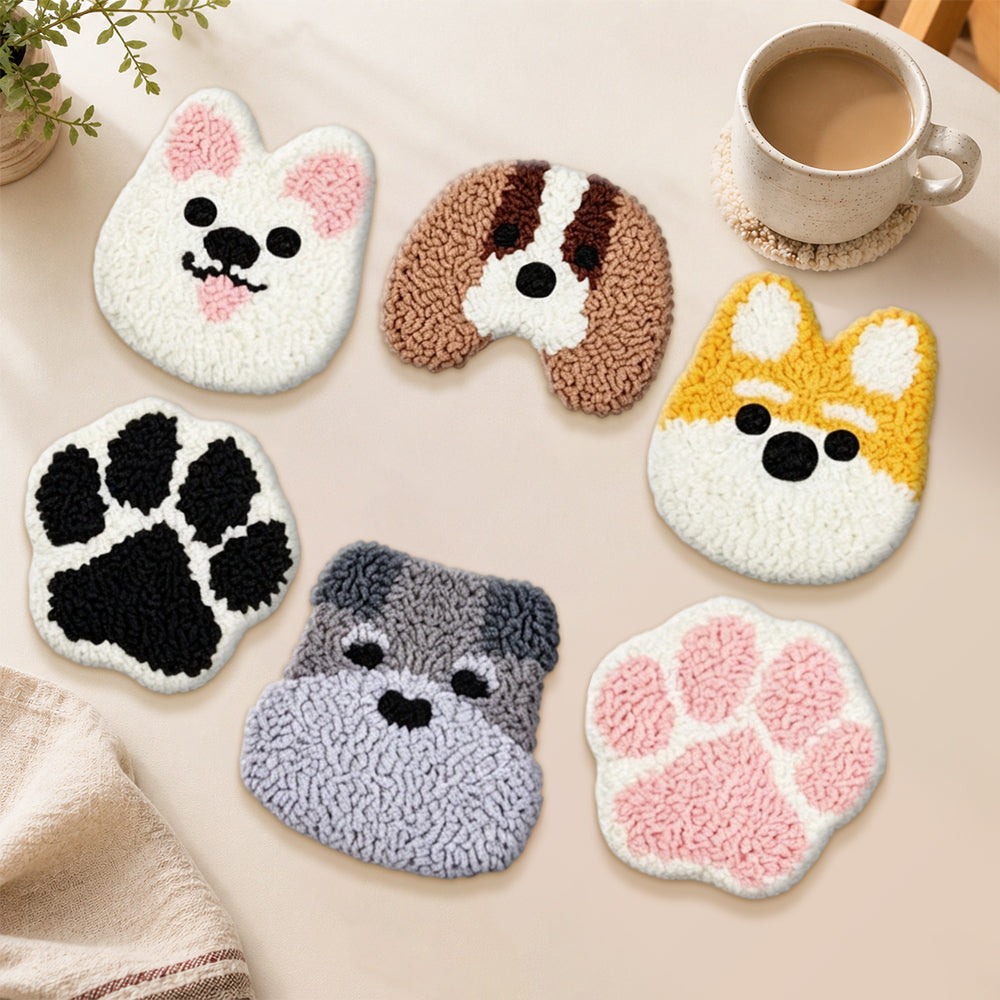 Cute paws and puppies punch needle coasters used for home decoration