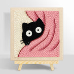 Cute peeking kitten in pink blanket punch needle kit for beginners