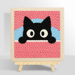Cute peeking kitten punch needle kit for beginners
