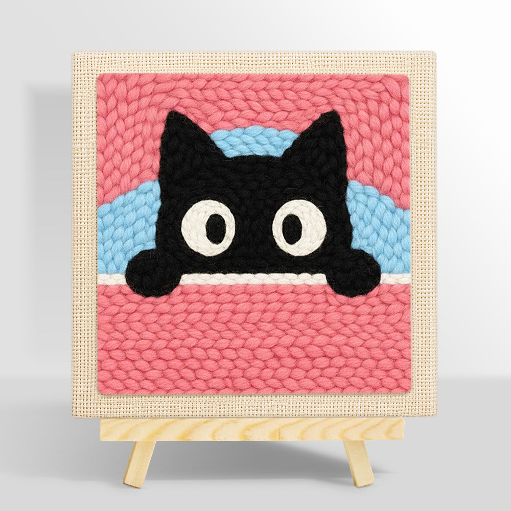Cute peeking kitten punch needle kit for beginners