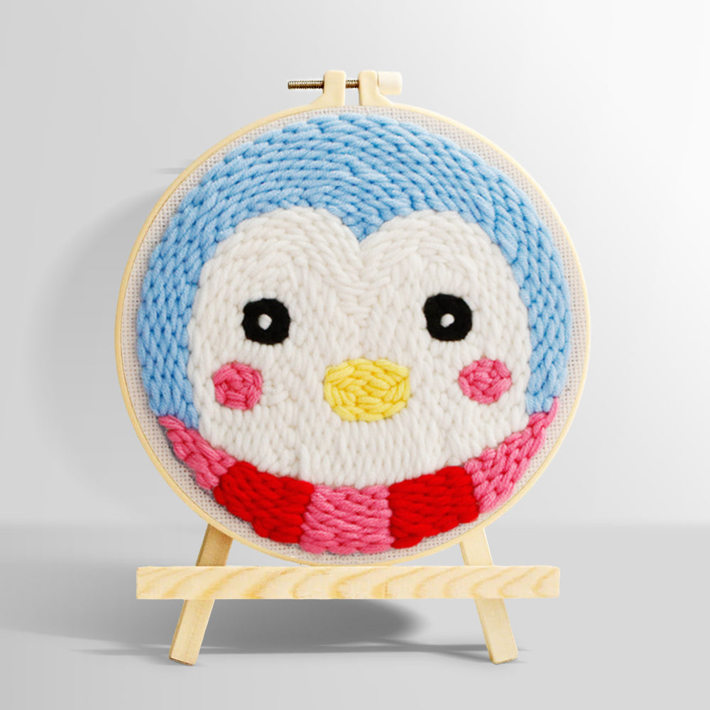 Cute penguin face punch needle kit for beginners