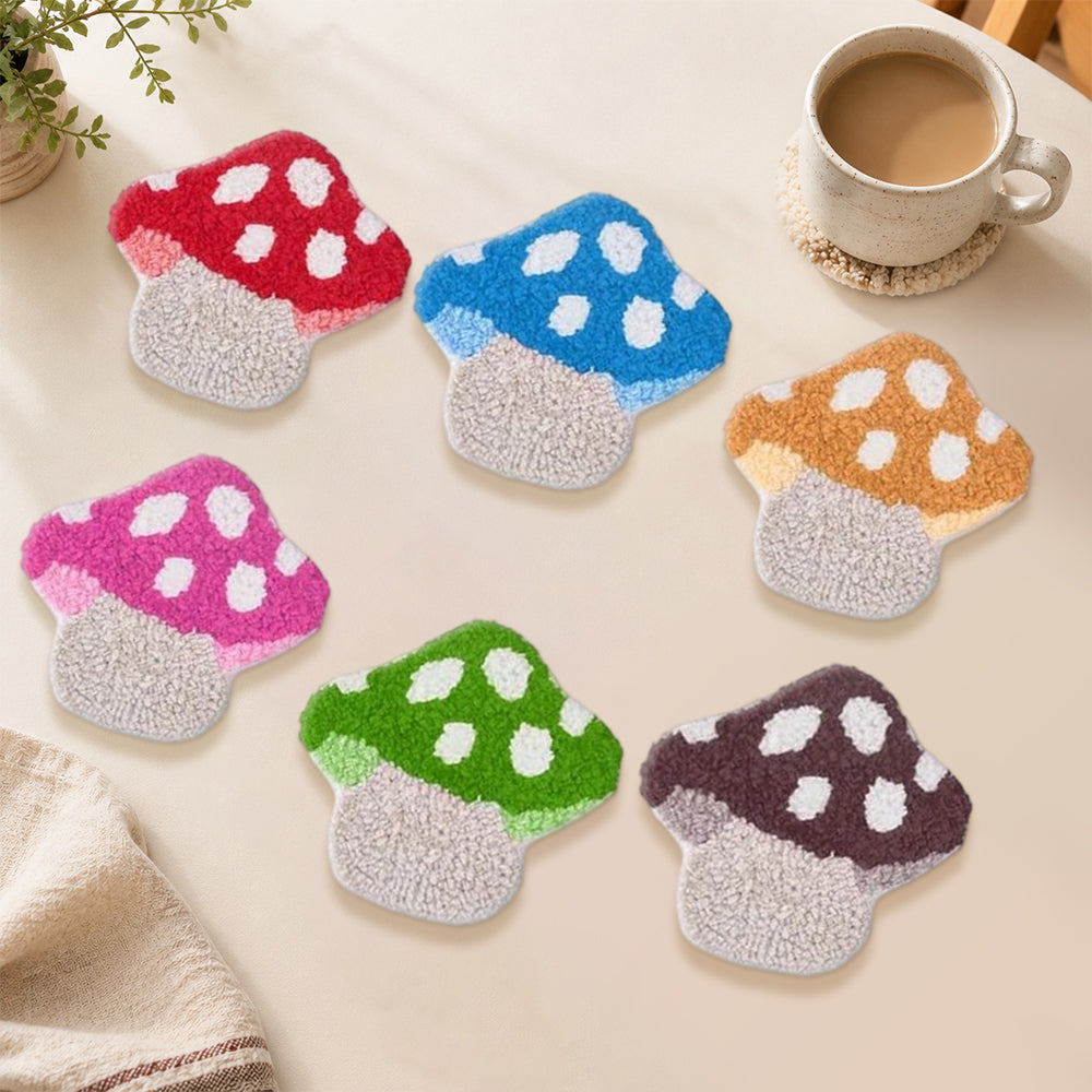 Cute polka dot mushrooms punch needle coasters used for home decoration