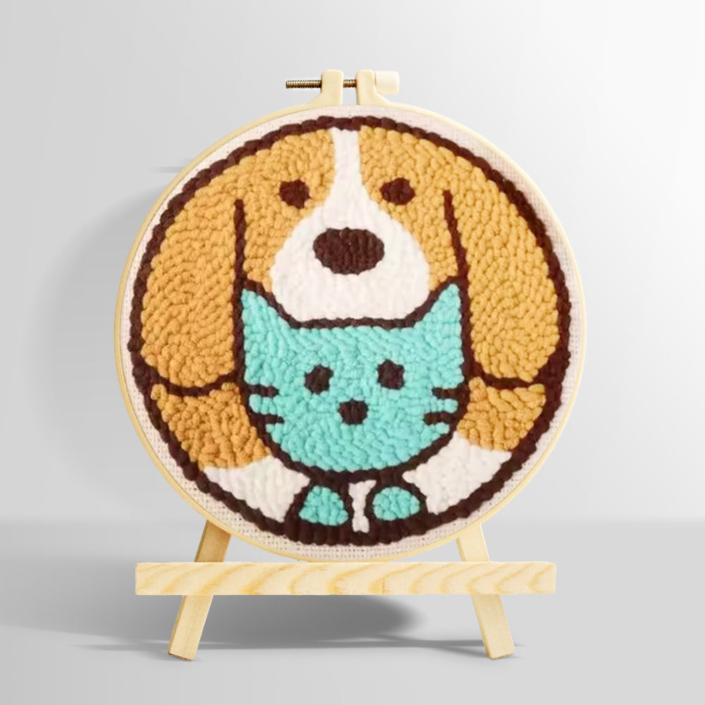 Cute puppy and cat punch needle kit for beginners