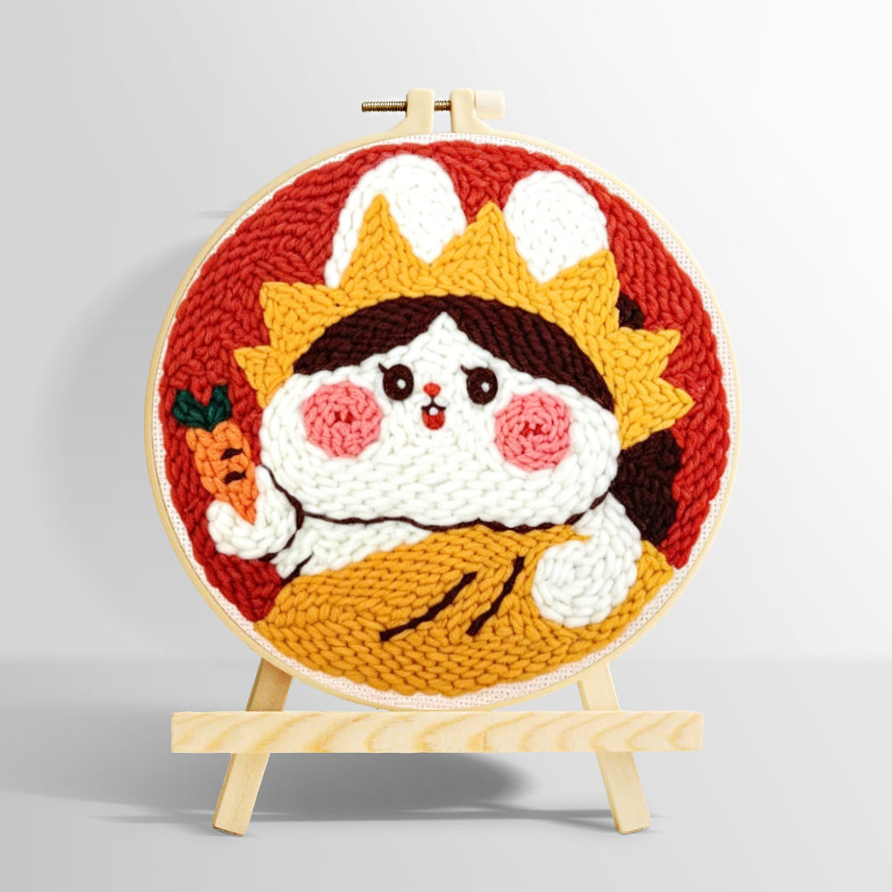 Cute rabbit with crown and carrot punch needle kit for beginners