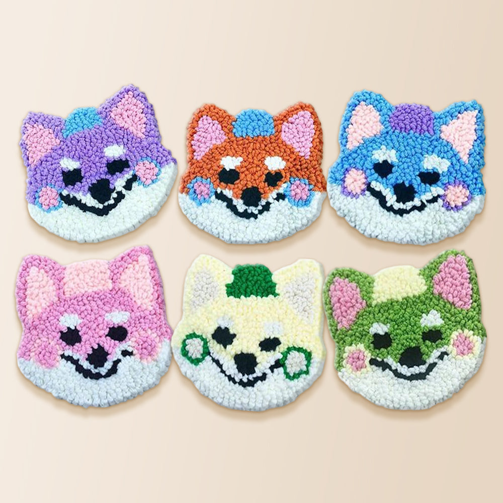 Cute rainbow dogs punch needle coaster kit finished handmade coasters