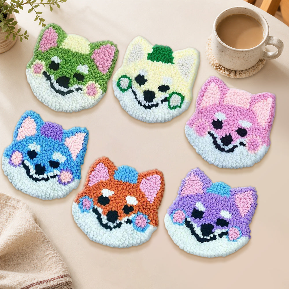 Cute rainbow dogs punch needle coasters used for home decoration