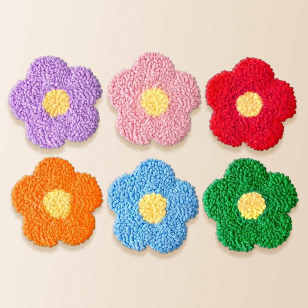 Cute rainbow flowers punch needle coaster kit finished handmade coasters