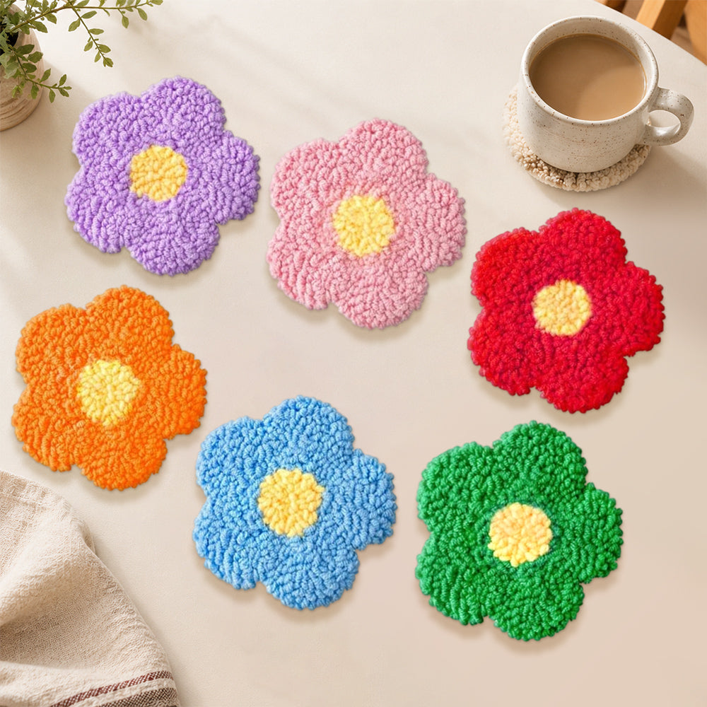 Cute rainbow flowers punch needle coasters used for home decoration