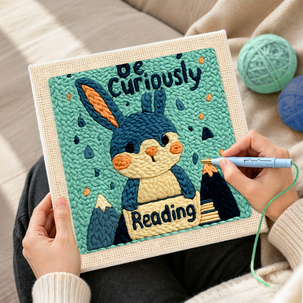 Creating handmade cute reader bunny punch needle artwork