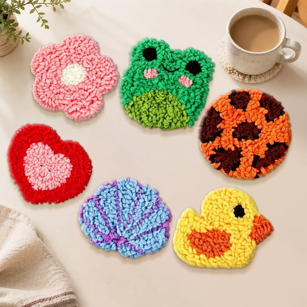 Cute shaped animal and flower punch needle coasters used for home decoration