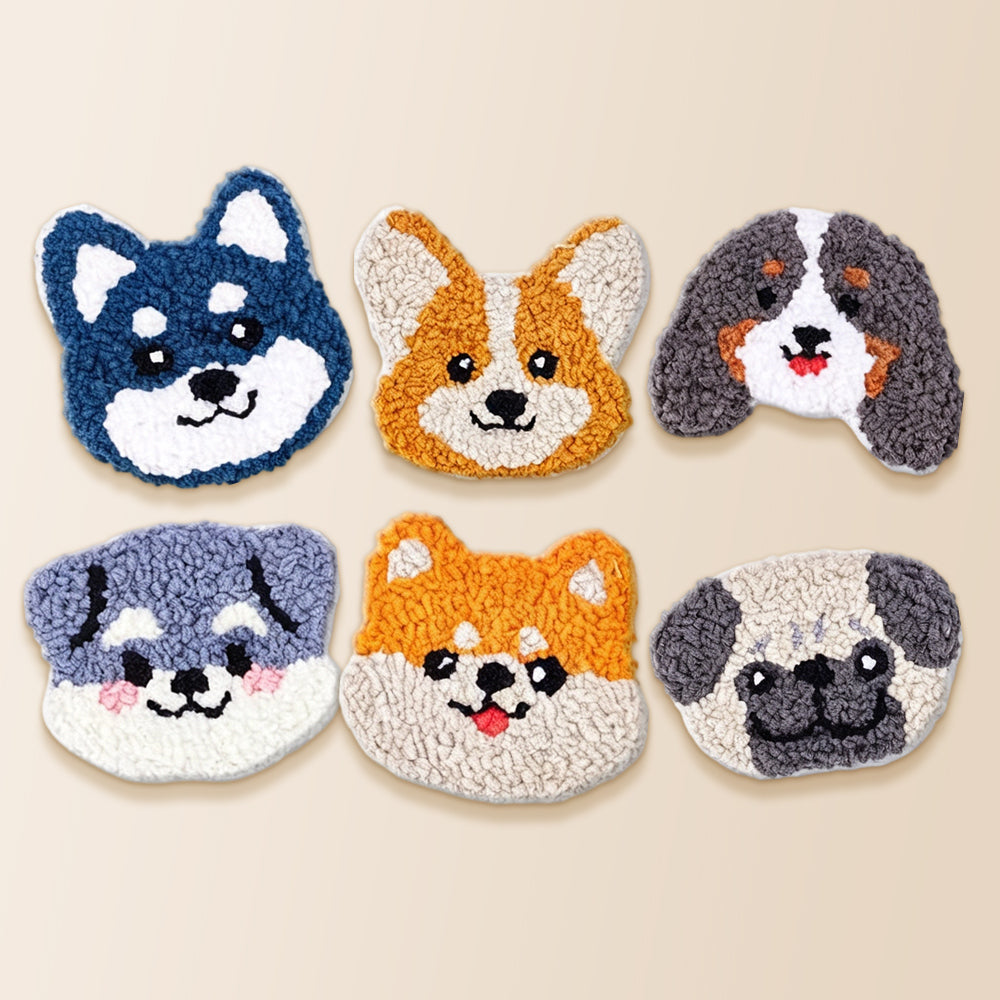 Cute shiba inu, corgi and pug punch needle coaster kit finished handmade coasters