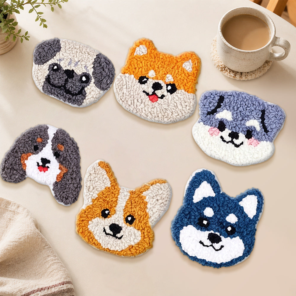 Cute shiba inu, corgi and pug punch needle coasters used for home decoration