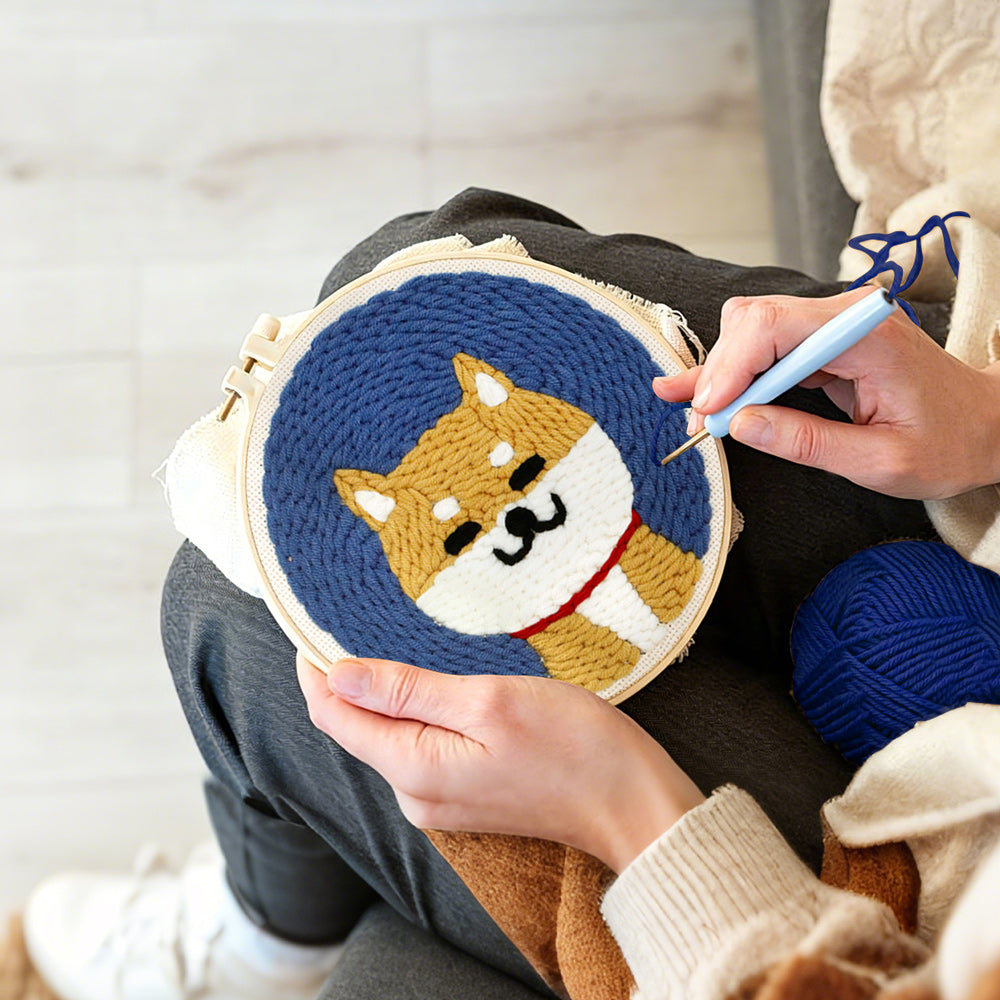 Creating handmade cute shiba inu punch needle artwork