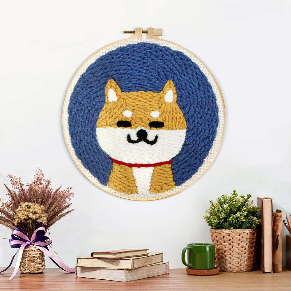 Finished cute shiba inu artwork displayed on a wall