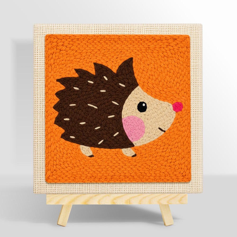 Cute side-profile hedgehog punch needle kit for beginners