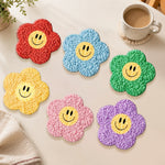 Cute smiley face flowers punch needle coasters used for home decoration