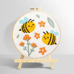 Cute smiling bumblebees and orange flowers punch needle kit for beginners