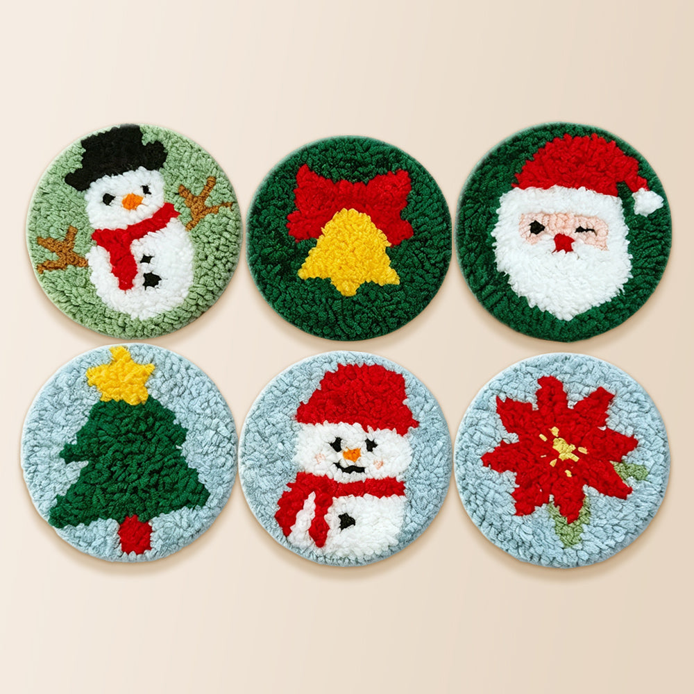 Cute snowman and christmas tree punch needle coaster kit finished handmade coasters